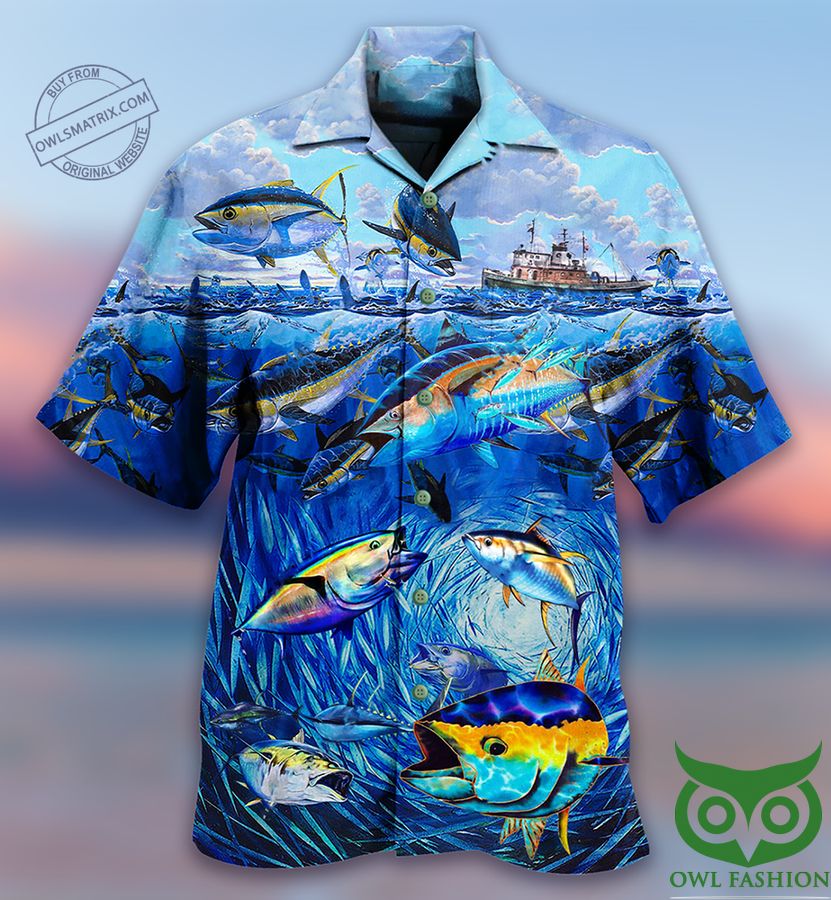 9 Fishing Love Fish Love Ocean Limited Edition Blue Hawaiian Shirt