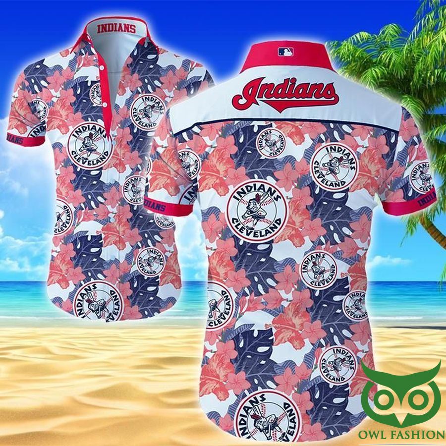 14 Cleveland Indians Light Red and Blue Floral Hawaiian Shirt