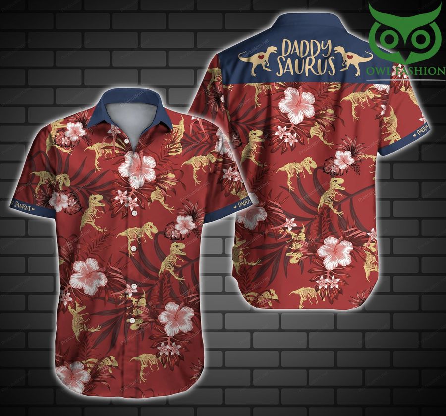 17 Daddysaurus cute pattern red Hawaiian Shirt