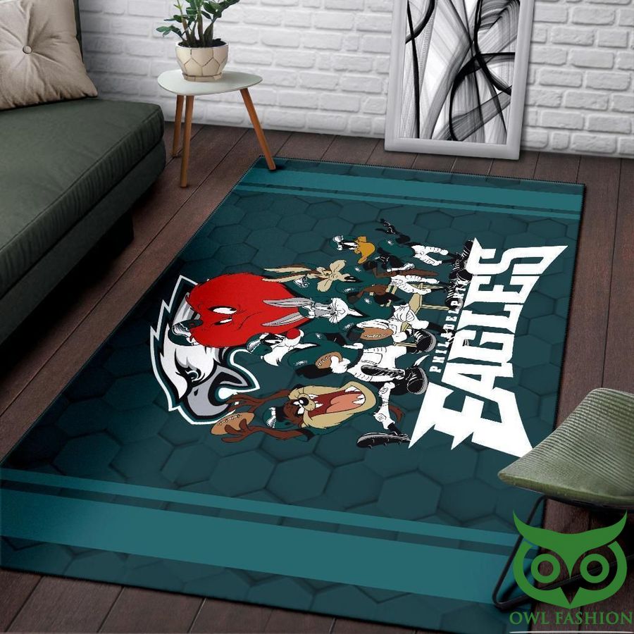 49 Looney Tunes Eagles Team Logo Dark Turquoise Hexagon Pattern Carpet Rug