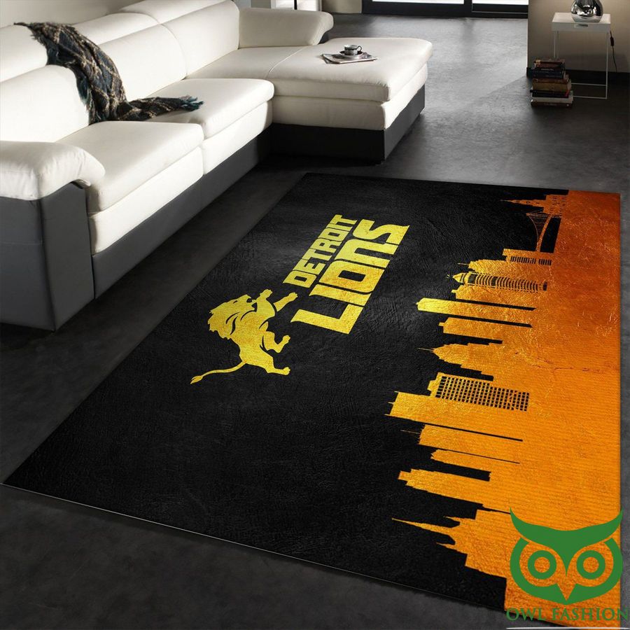 Detroit Lions Skyline NFL Black and Orange Yellow Building Carpet Rug