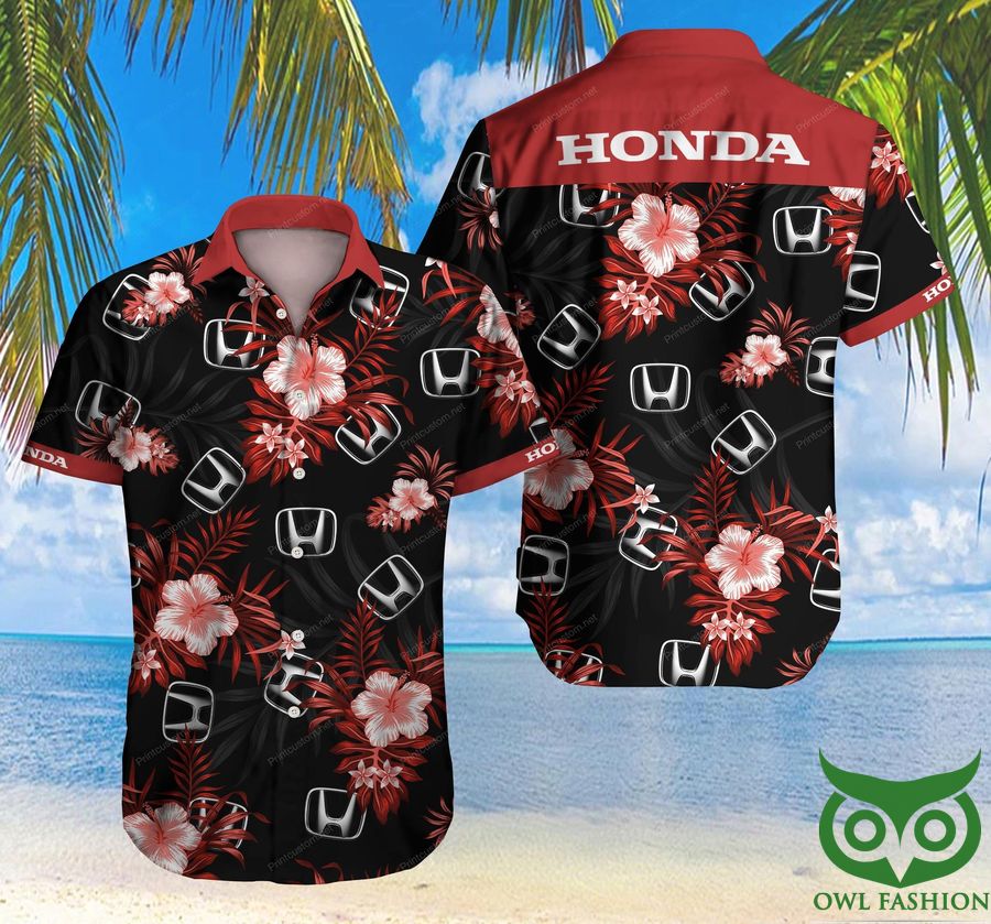 Honda Motor Floral Red and Black Hawaiian Shirt