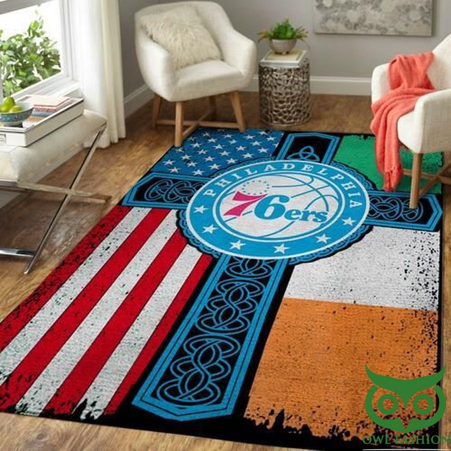 10 Philadelphia 76ers NBA Team Logo Basketball Irish St Patricks Day Flag Cross Carpet Rug