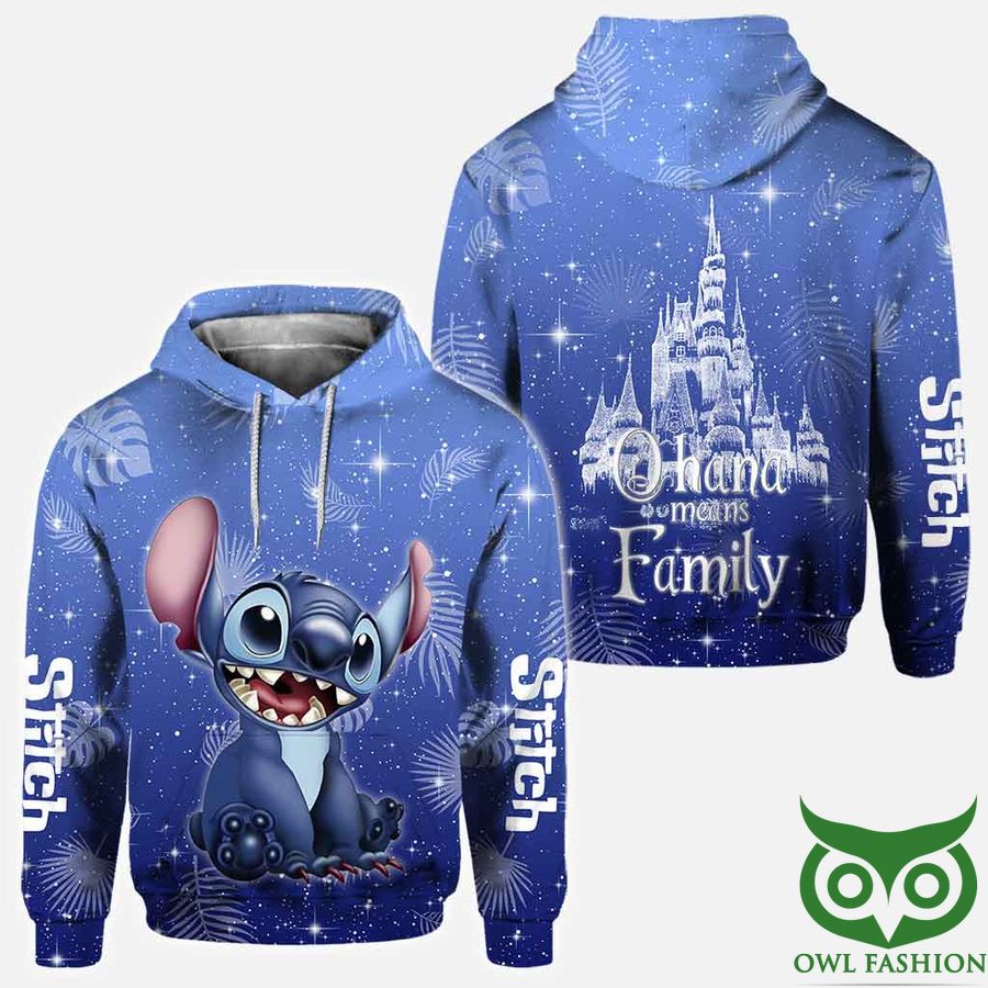 73 Stitch Blue Ohana Means Family with Twinkle Castle 3D Shirt