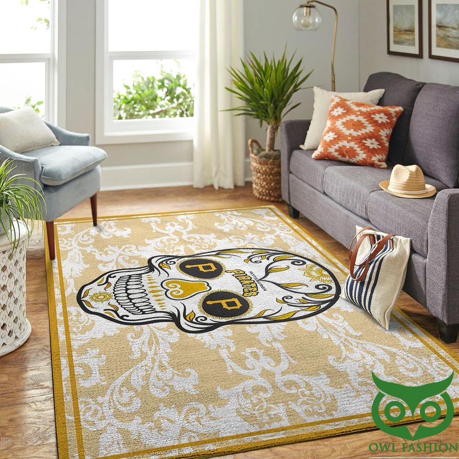 70 Pittsburgh Pirates MLB Team Logo Skull Style Yellow Carpet Rug