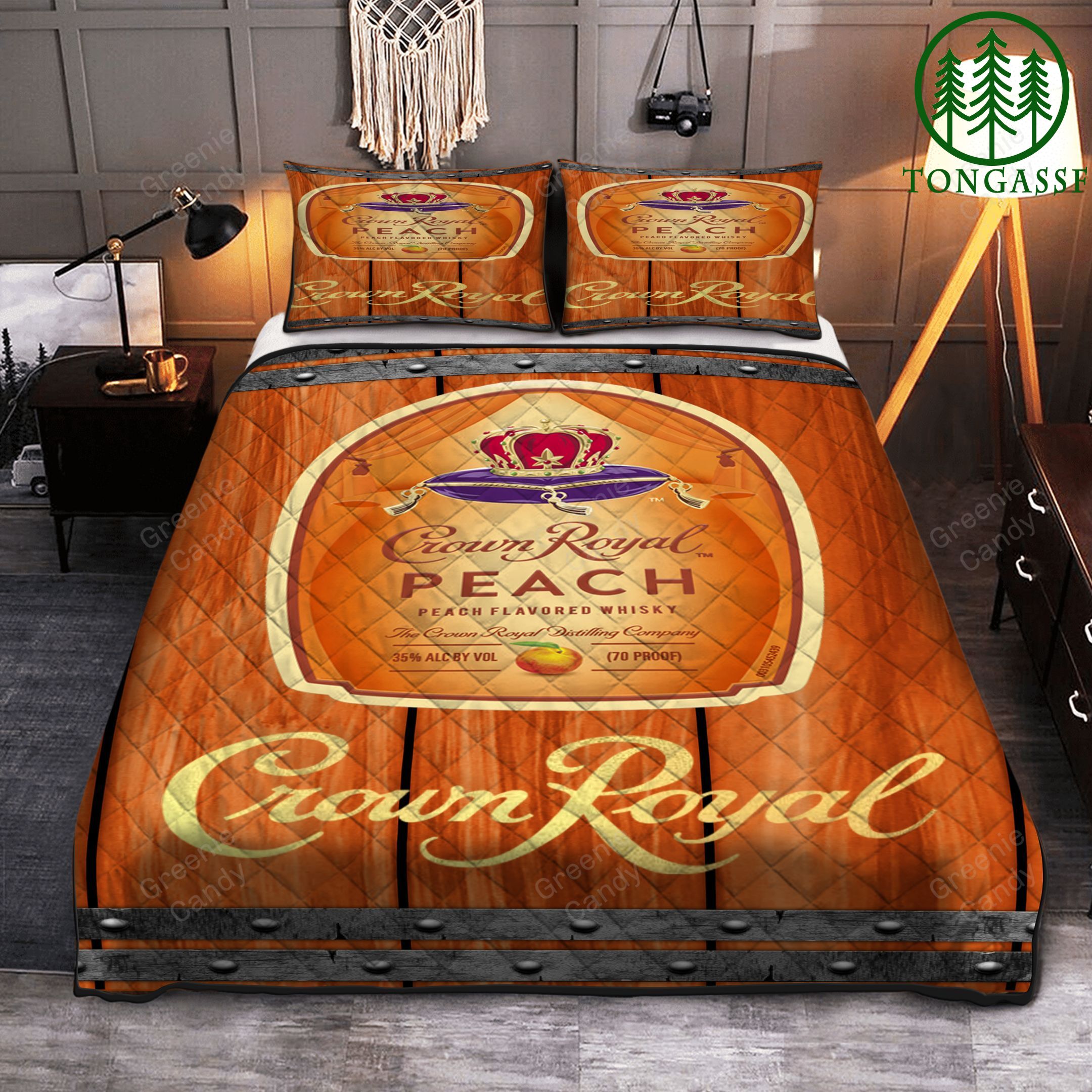 aZgLtmmC 33 Whiskey Crown Royal Peach barrel Quilt Bedding Set