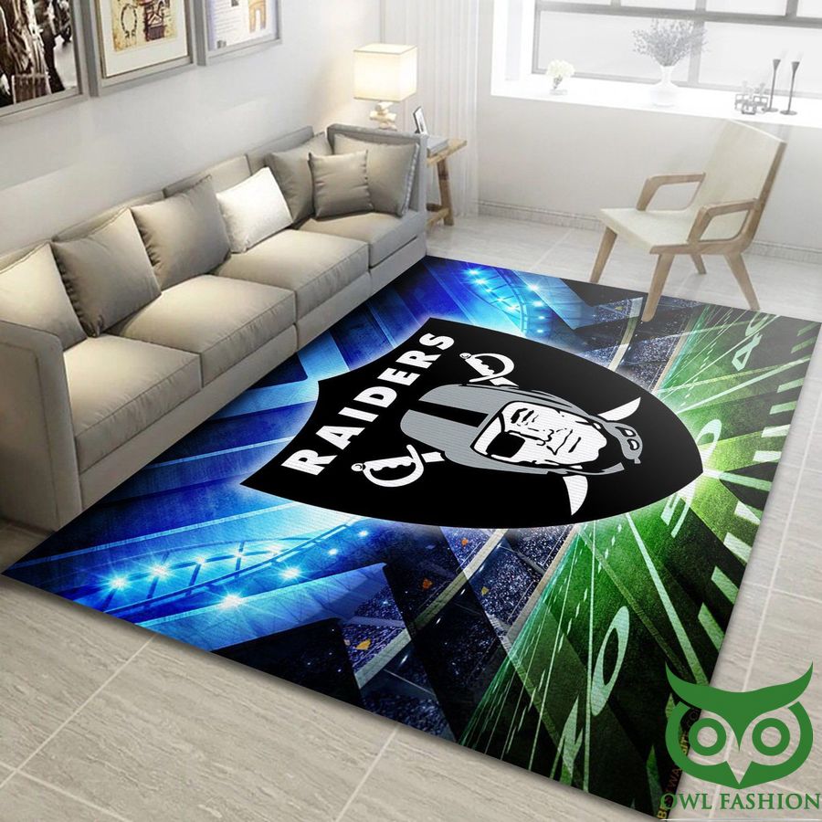 34 Oakland Raiders NFL Team Logo Blue and Green Pitch Carpet Rug