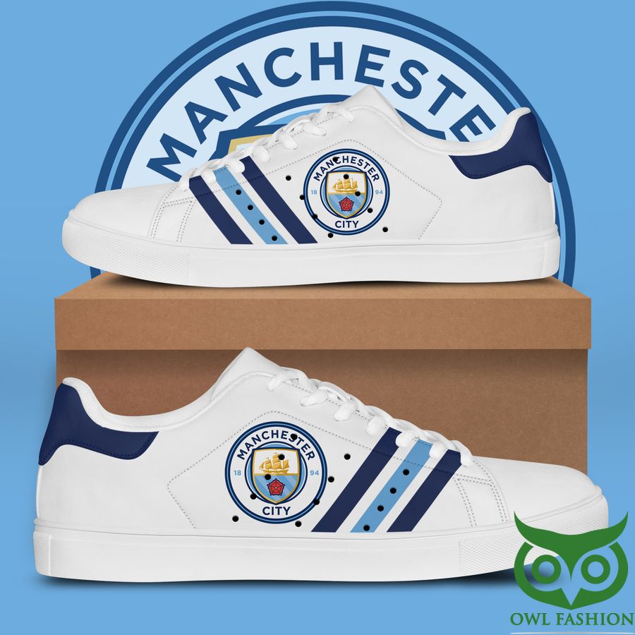 20 Manchester City Team Logo Dark and Light Blue Stan Smith Shoes