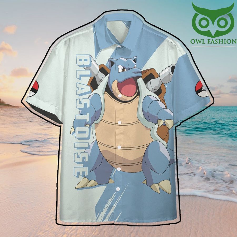 116 Anime Pokemon Blastoise Hawaiian Shirt Summer Button Shirt