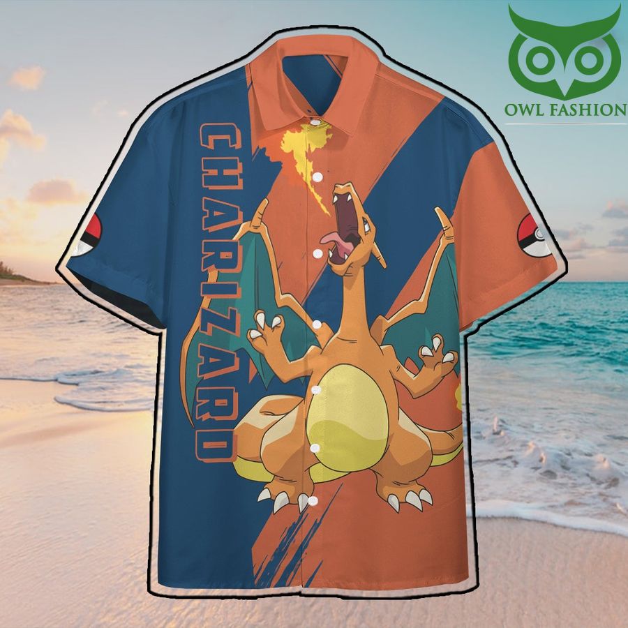 2 Anime Pokemon Charizard Hawaiian Shirt Summer Button Shirt