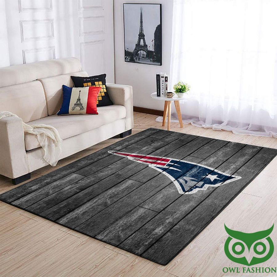 New England Patriots NFL Team Logo Grey Wooden Style Carpet Rug