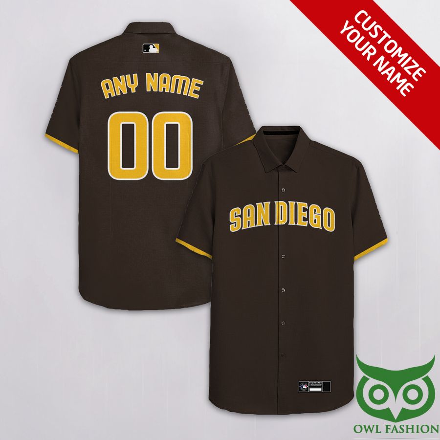 124 Custom Name Number San Diego Padres Brown Yellow Hawaiian Shirt