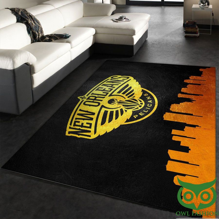 9 NBA New Orleans Pelicans Team Logo Gradient Orange and Black Carpet Rug