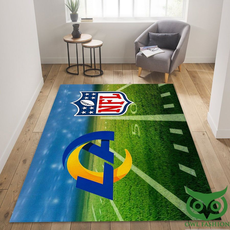Los Angeles Rams NFL Team Logo Blue Sky Green Pitch Carpet Rug