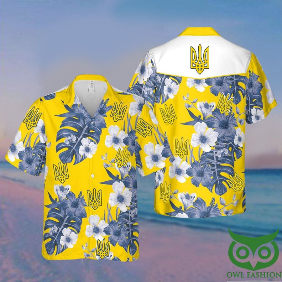2 Stand With Ukraine Ukrainian Symbol Support Ukraine Yellow Hawaiian Shirt
