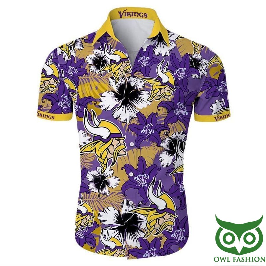 3 NFL Minnesota Vikings Tropical Yellow Purple Flower Hawaiian Shirt