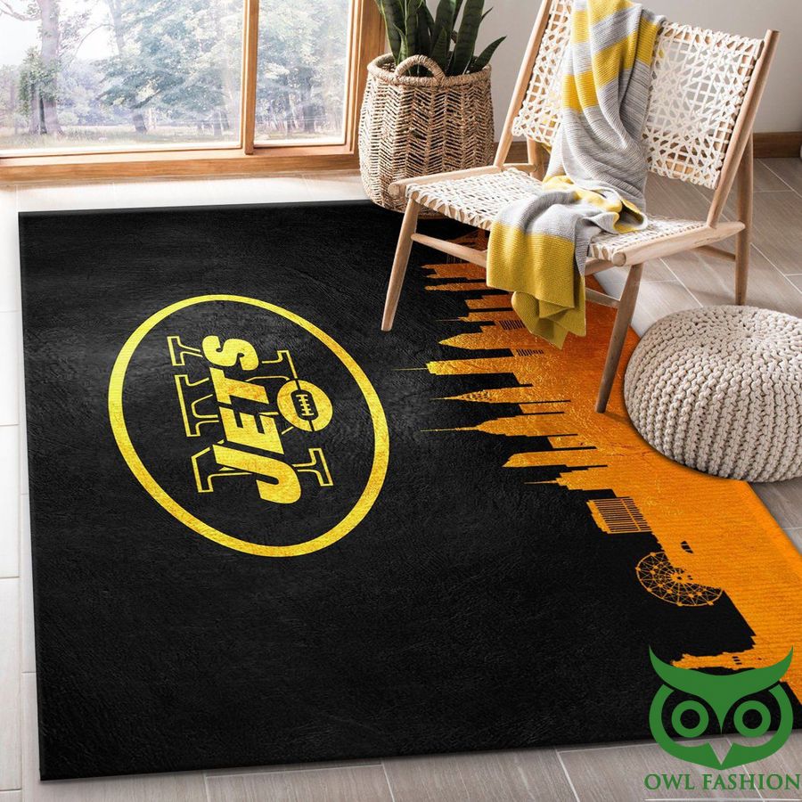 48 New York Jets NFL Team Logo Skyline Black and Orange Carpet Rug