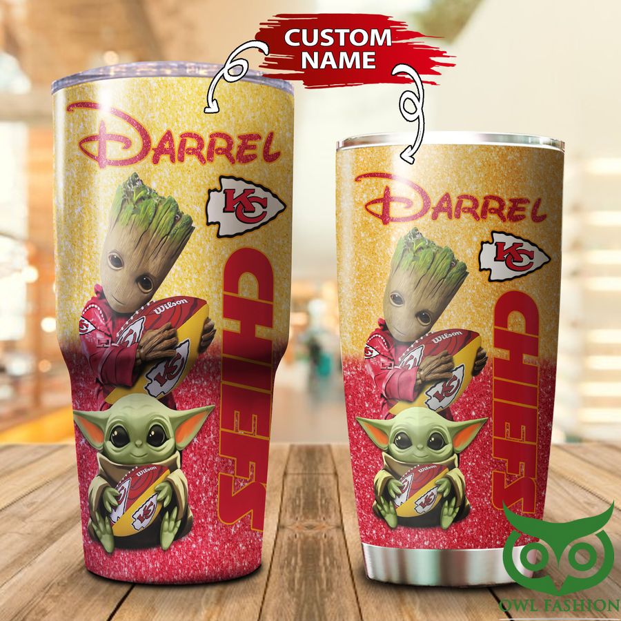10 Custom Name Groot Kansas City Chiefs Red and Yellow Tumbler Cup