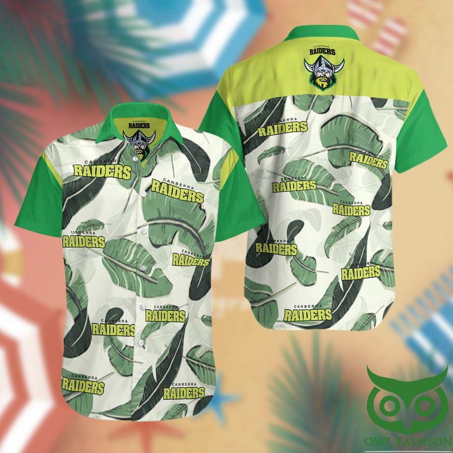 NRL Canberra Raiders with Leaves Green and White Hawaiian Shirt