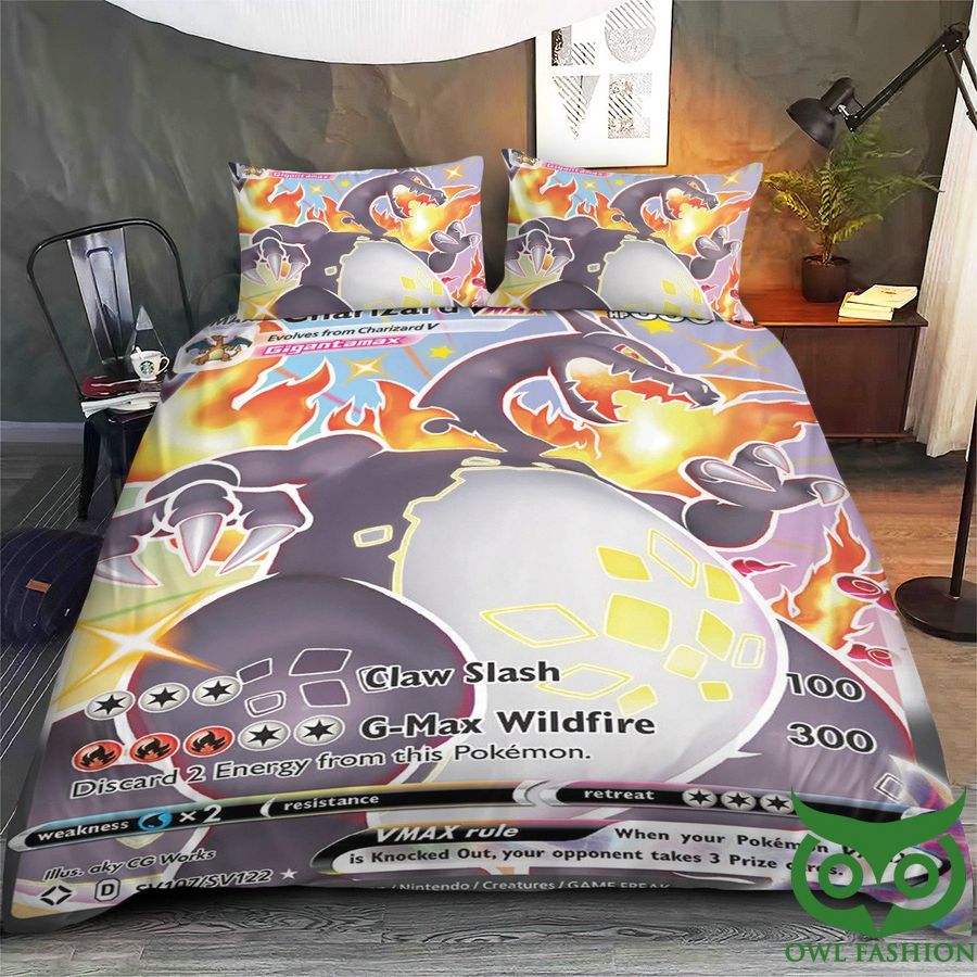90 Anime Pokemon Charizard VMAX Cards Custom Bedding Set