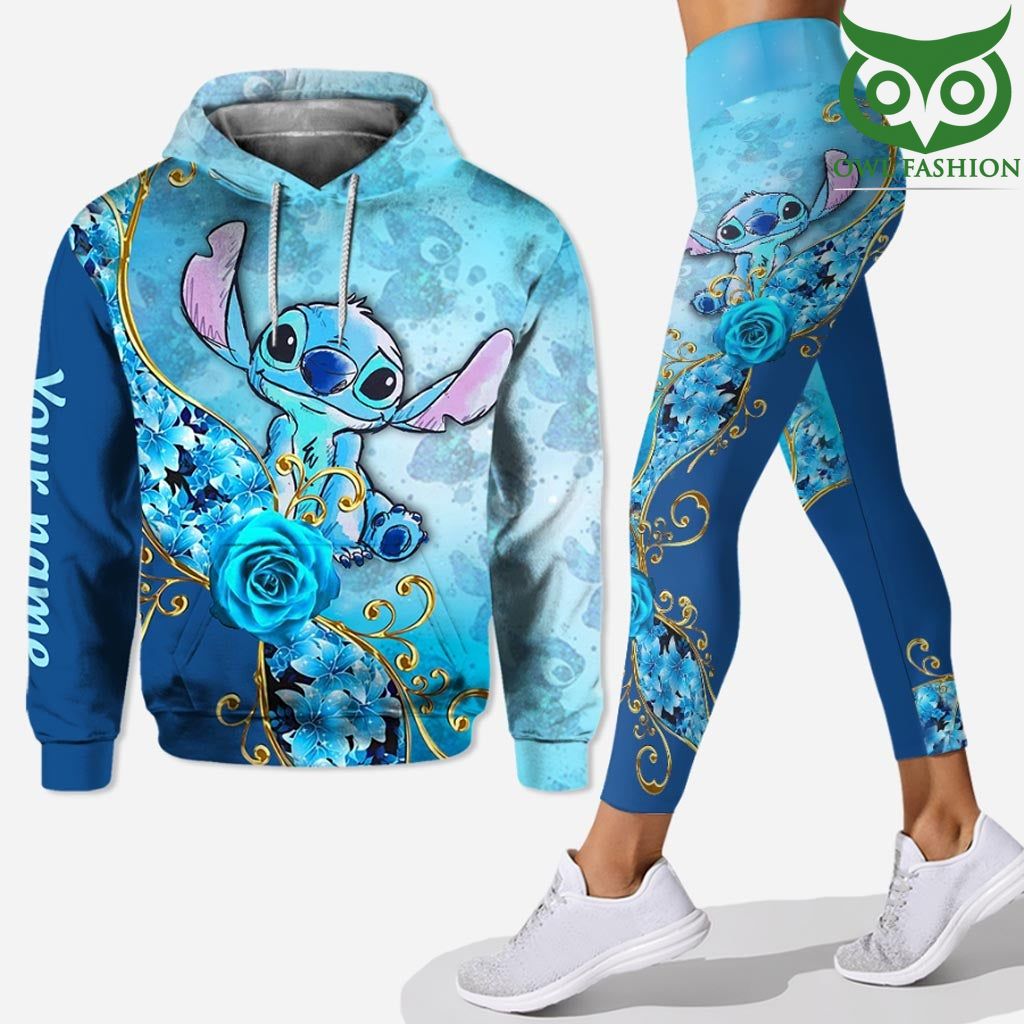 50 Love Ohana blue rose Stitch Personalized Hoodie And Leggings