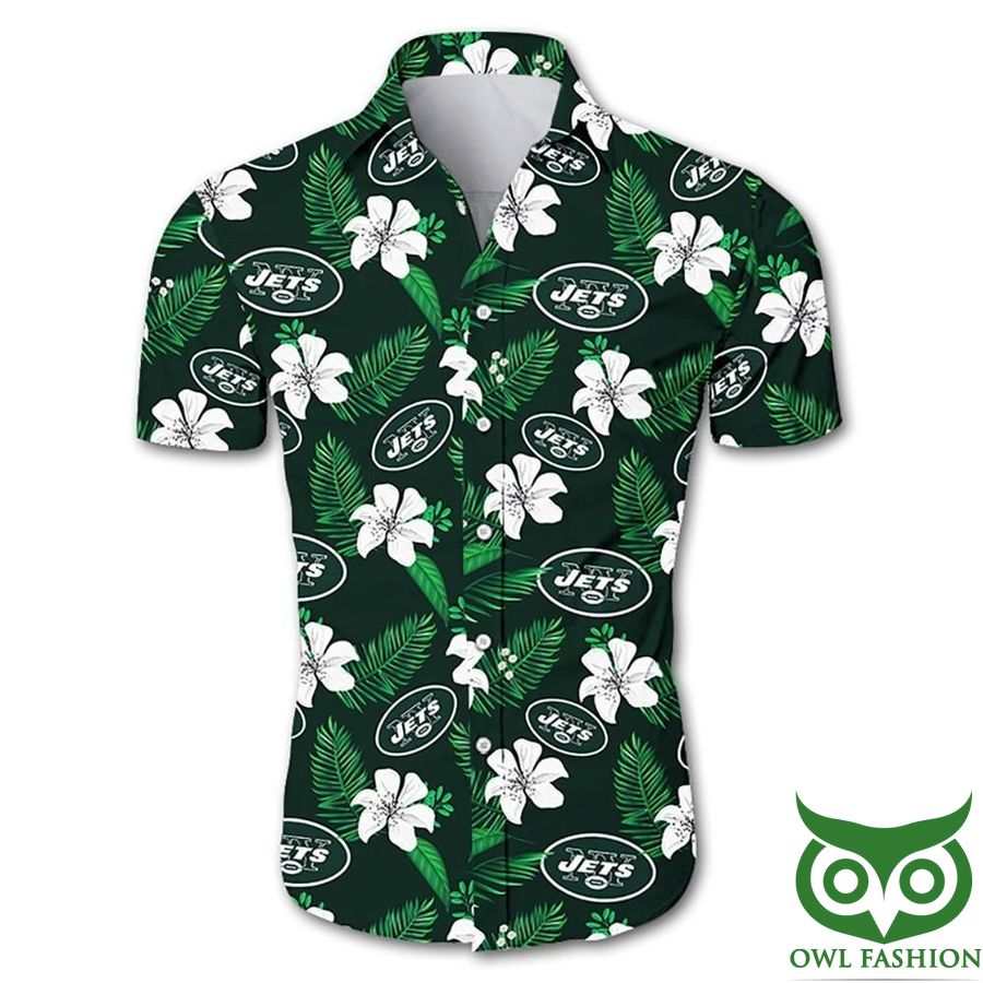 28 NFL New York Jets Tropical White Green flower Hawaiian Shirt
