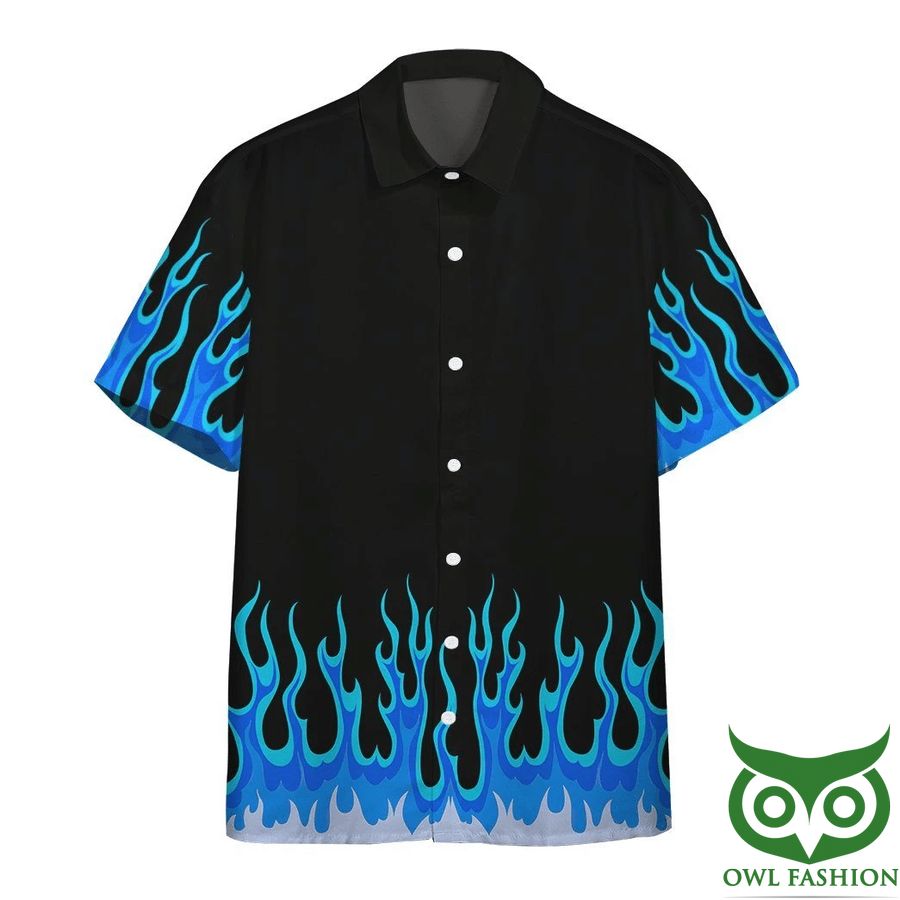 135 3D AOP Blue Hot Rod Flames Custom Short Sleeve Shirt