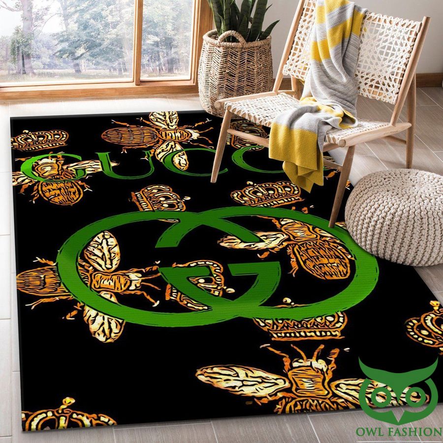 16 Gucci Fashion Black with Fly and Crown Green Logo Carpet Rug