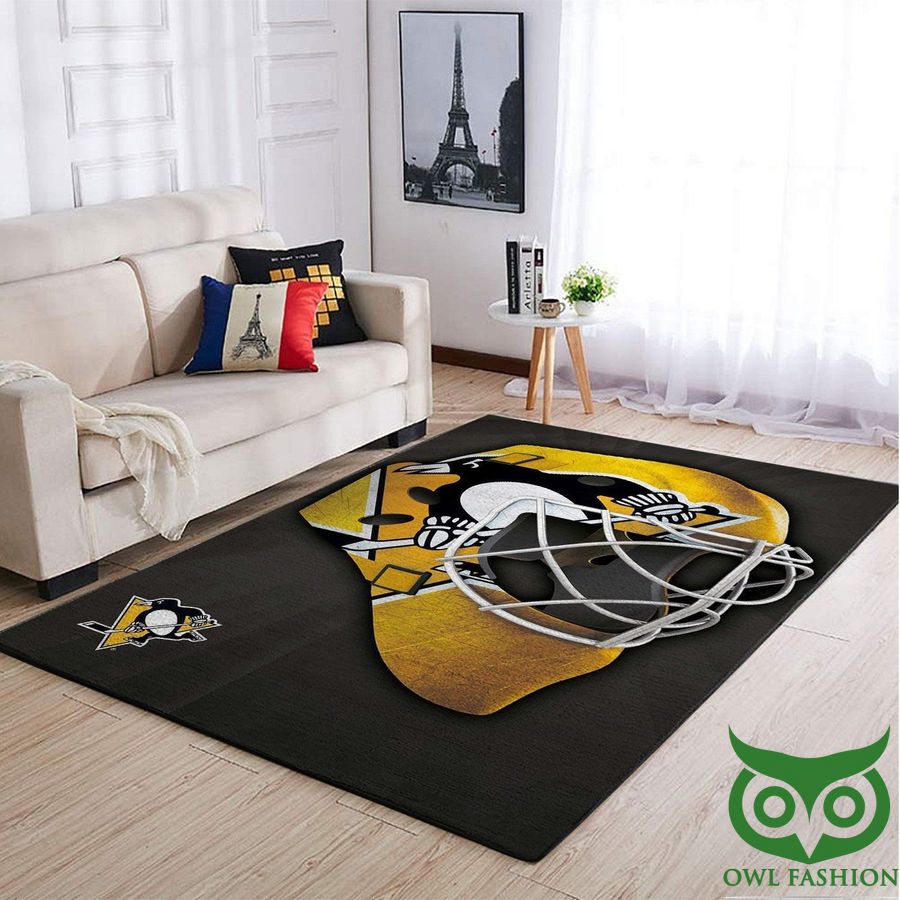 9 Pittsburgh Penguins NHL Team Logo Yellow Helmet Black Carpet Rug