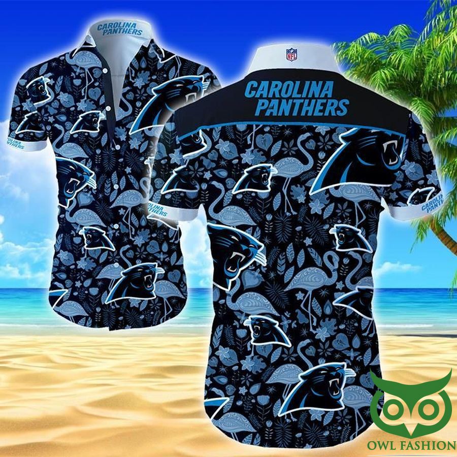 21 NFL Carolina Panthers Blue Black with Flamingo Hawaiian Shirt