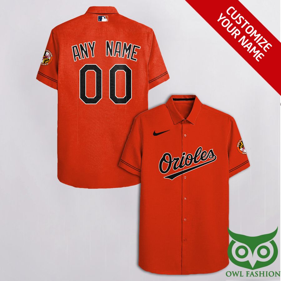 140 Custom Name Number Baltimore Orioles Orange Black Words Hawaiian Shirt