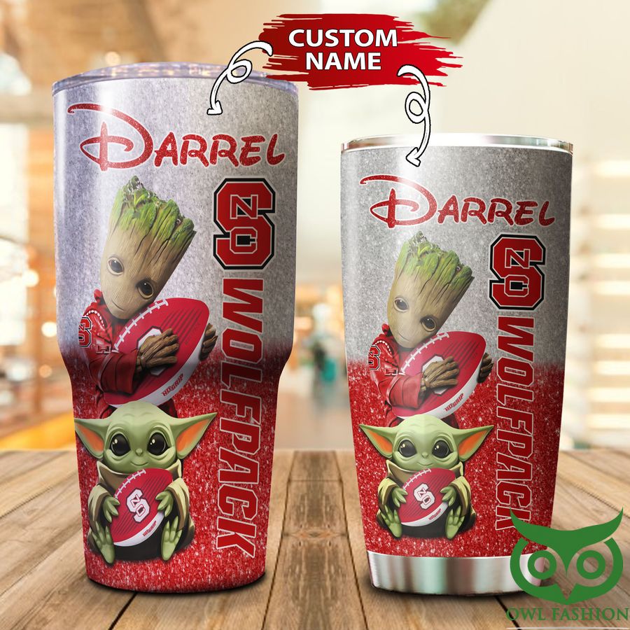 61 Custom Name NC State Wolfpack Red and Light Gray Groot Tumbler Cup