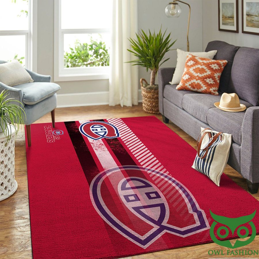 6 Montr Al Canadiens NHL Team Logo Red with Black White Stripes Carpet Rug