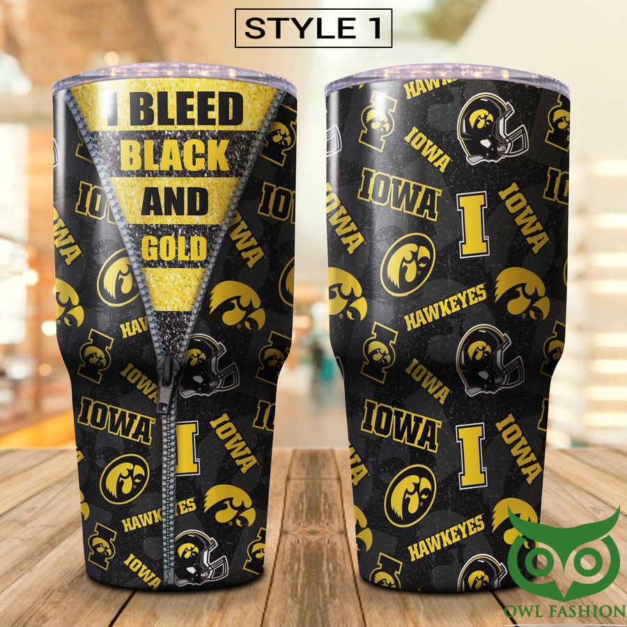 9 NCAA Iowa Hawkeyes Black Yellow Zipper Glitter Stainless Steel Tumbler