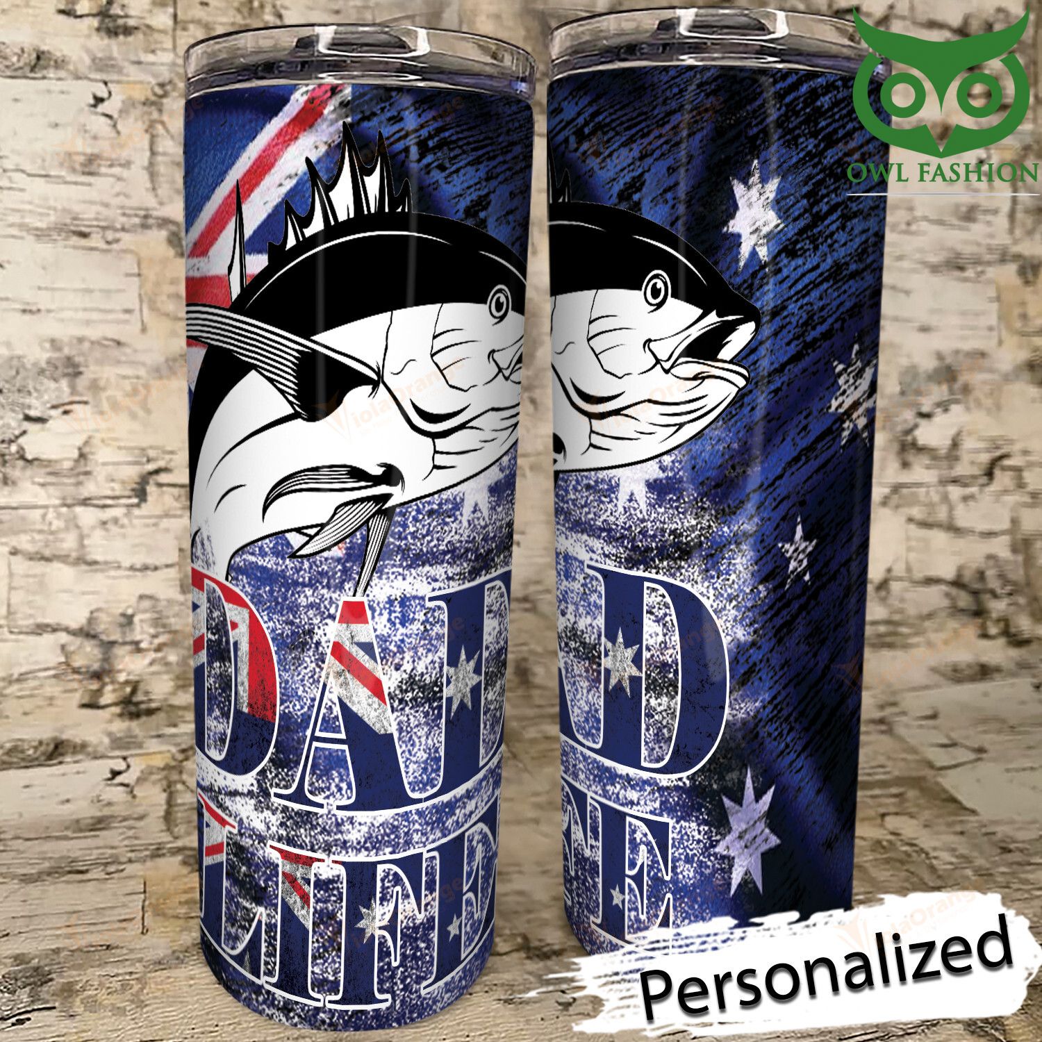 64 Personalized name Aus Fishing skinny tumbler cup special