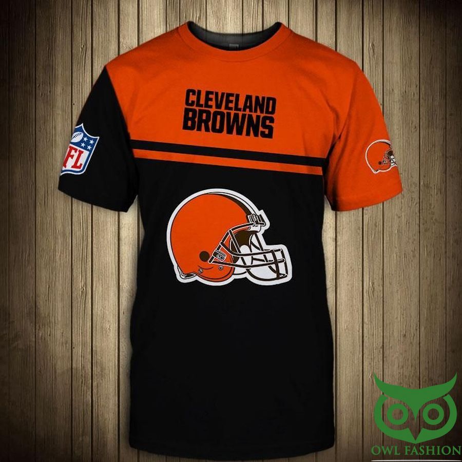 6 Cleveland Browns NFL Bright Orange and Black 3D T shirt