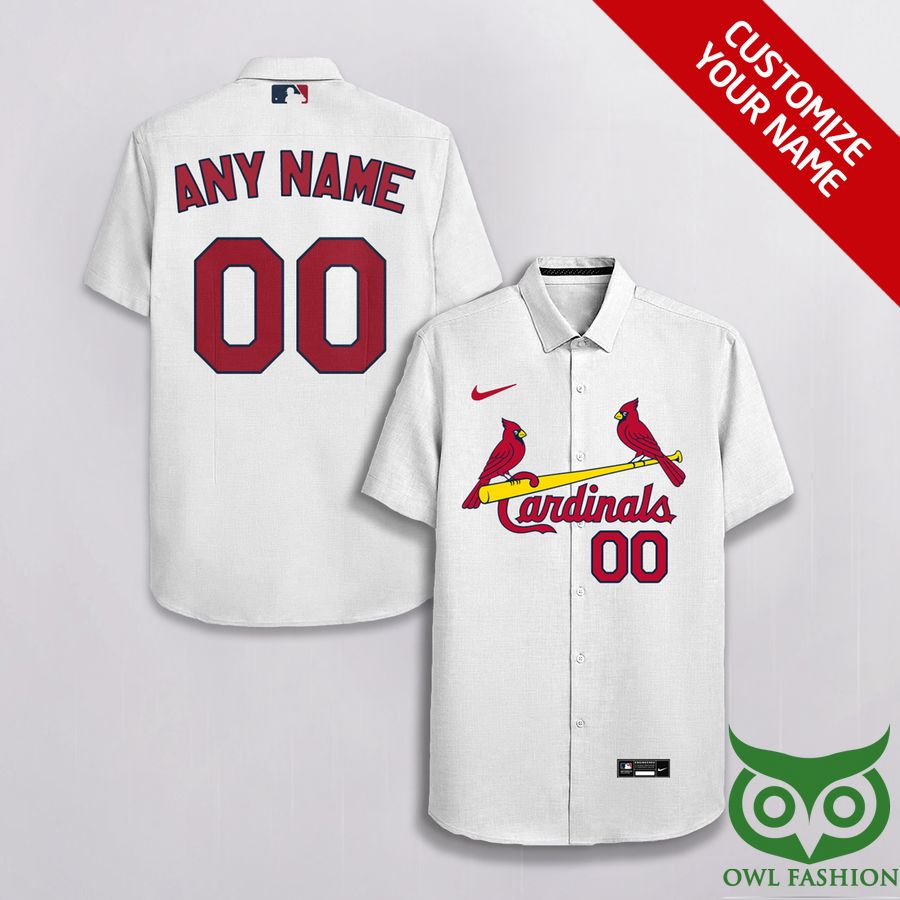 104 Custom Name Number St Louis Cardinals White Red Nike Logo Hawaiian Shirt