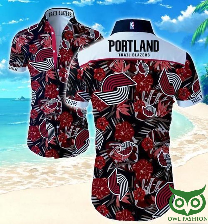 35 Portland Trail Blazers Floral Red and Black Hawaiian Shirt