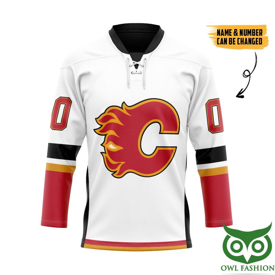 144 3D White Calgary Flames NHL Custom Name Number Hockey Jersey