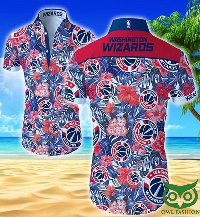 68 Washington Wizards Floral Red Pink and Blue Hawaiian Shirt
