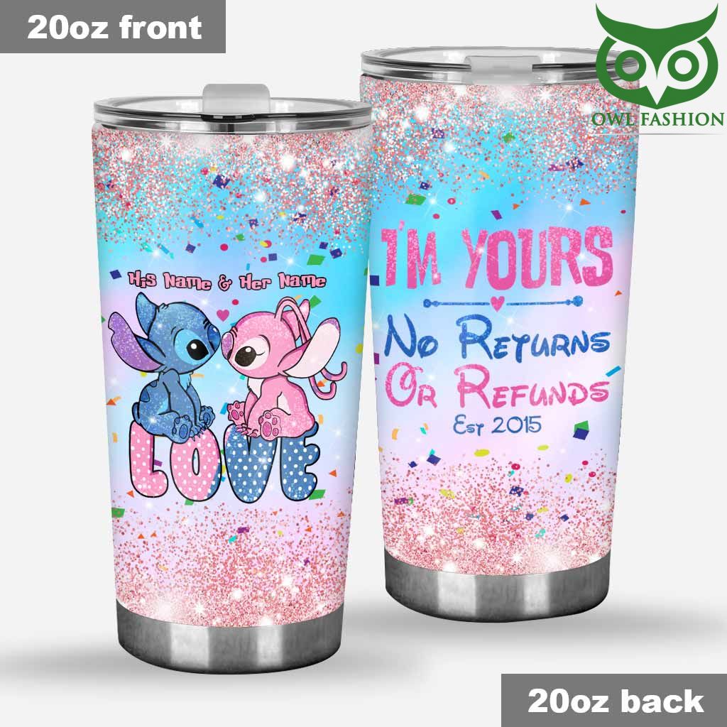 124 Im Yours No Returns Or Refunds Stitch and Angel Personalized Tumbler cup