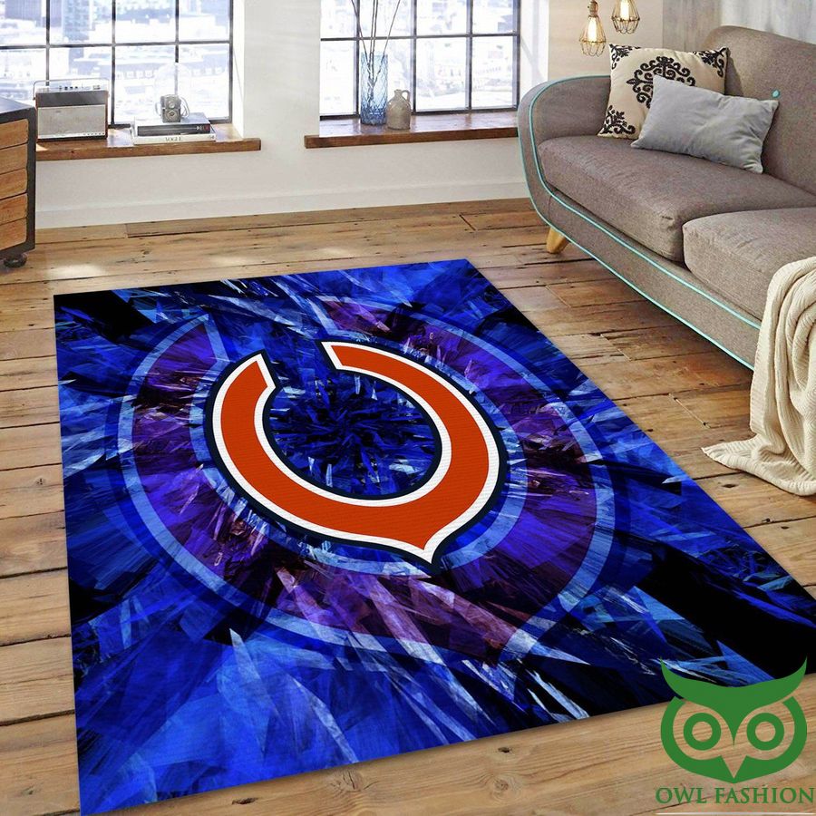 Chicago Bears NFL Team Logo Crystal Dark Blue and Orange Carpet Rug