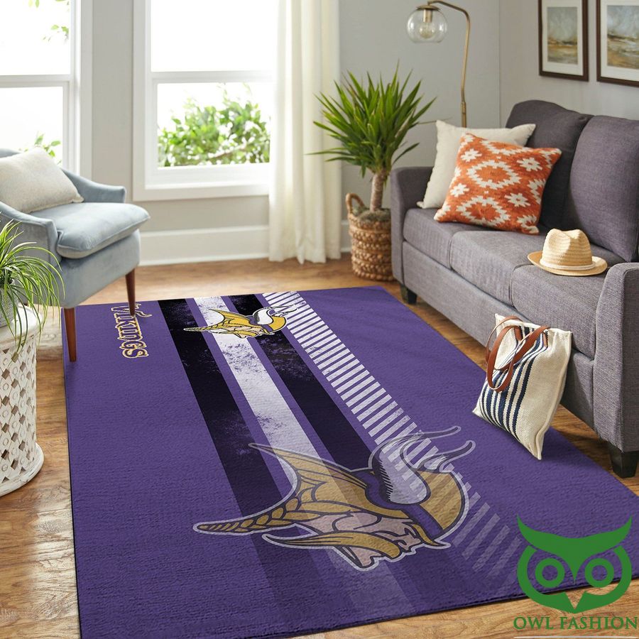 30 Minnesota Vikings NFL Team Logo with Stripes Purple Carpet Rug