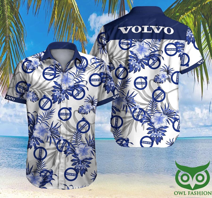 13 Volvo Blue and White Gray Leaves with Logo Hawaiian Shirt