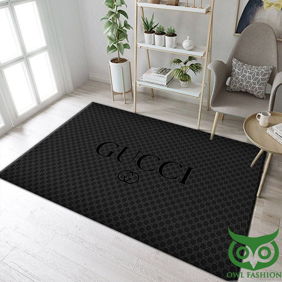 69 Gucci Luxury Brand with Logo Gray and Black Carpet Rug