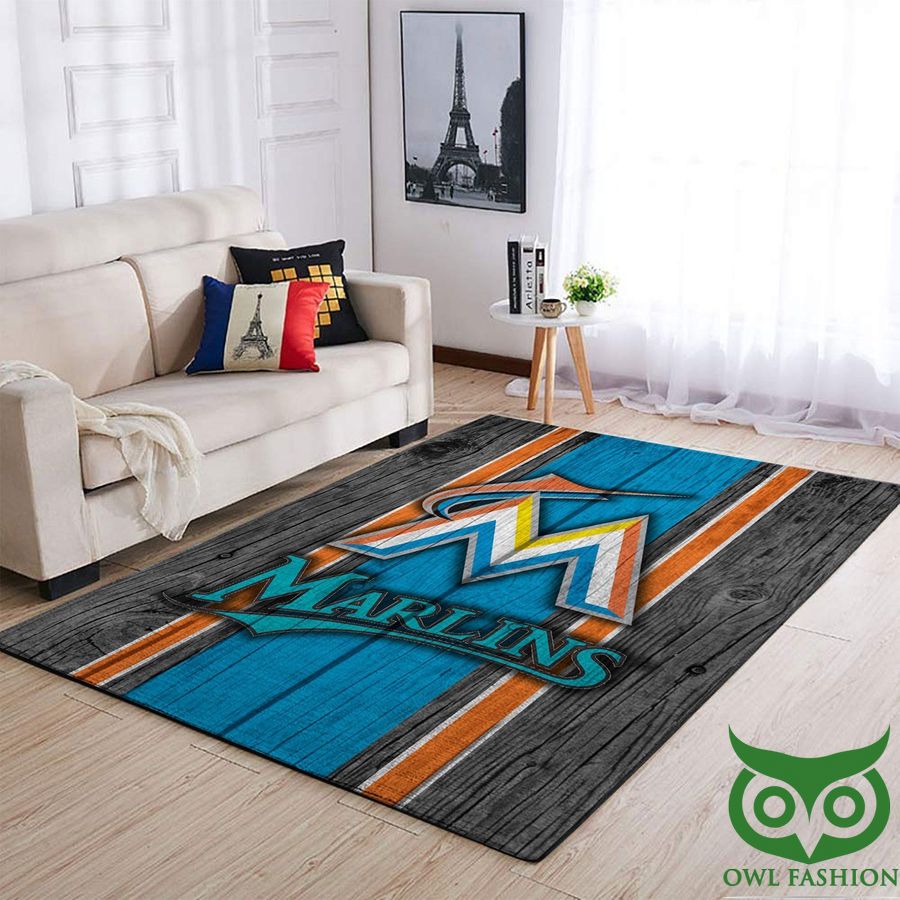 Miami Marlins MLB Team Logo Wooden Style Carpet Rug