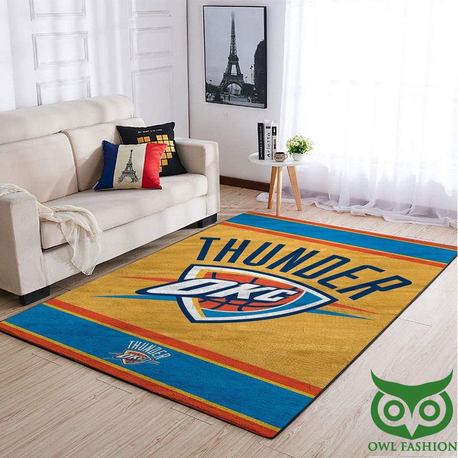 35 Oklahoma City Thunder NBA Team Logo Blue and Yellow Carpet Rug