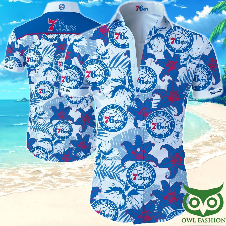 11 NBA Philadelphia 76ers Dark and Light Blue Floral Hawaiian Shirt