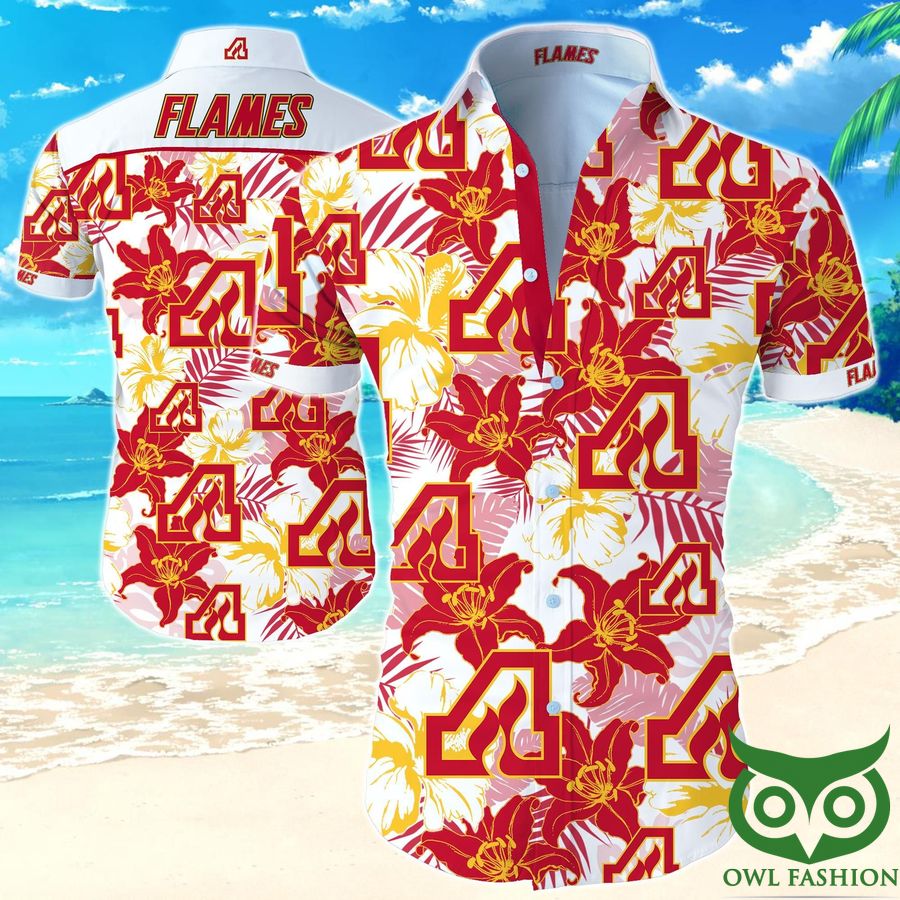 10 Atlanta Flames Yellow and Red Floral Hawaiian Shirt