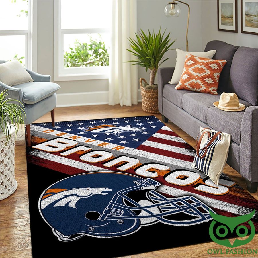 Denver Broncos NFL Team Logo Helmet American Flag Carpet Rug